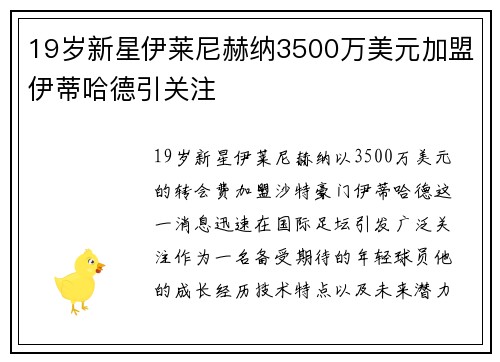 19岁新星伊莱尼赫纳3500万美元加盟伊蒂哈德引关注